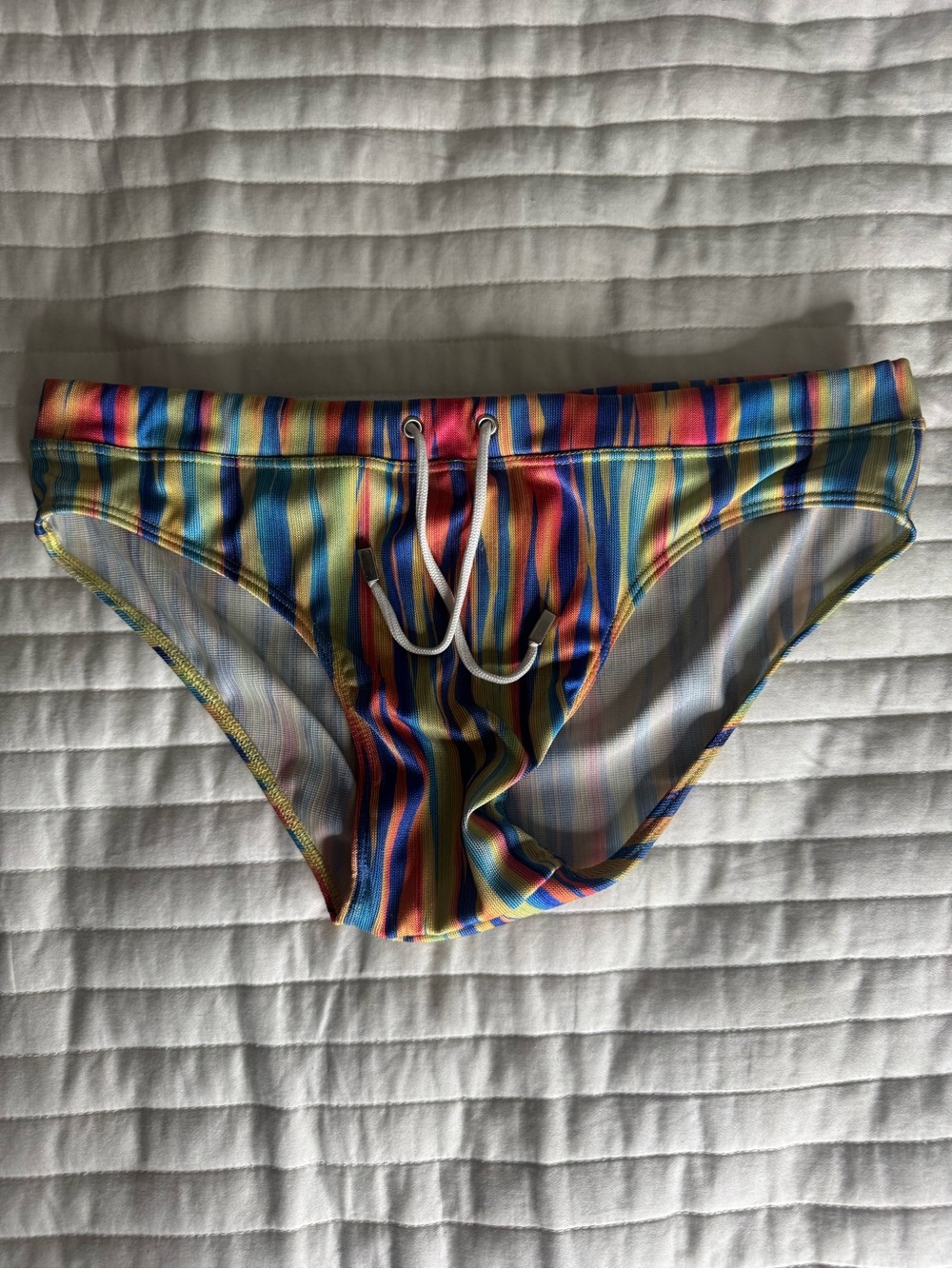 Men's Multicolor Stripe Swim Trunks - Vibrant Stripe Design